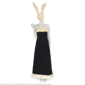 Vestido De Noche Sin Tirantes En Terciopelo Negro — Roy Halston Frowick