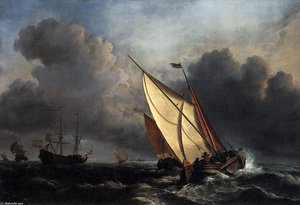 An Indiaman In A Gale Off A Rocky Coast — Willem Van De Velde The Younger
