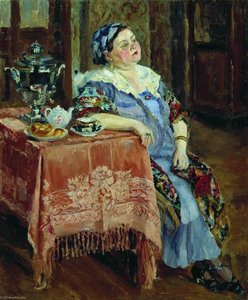 Merchant's Wife Having Tea — Sergey Arsenievich Vinogradov