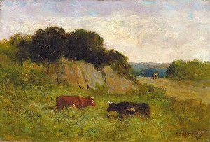 Untitled (landscape With Two Cows), (painting) — Edward Mitchell Bannister