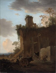 Italianate Landscape With Drovers, Cattle And Sheep Beside Ruins — Jan Asselijn