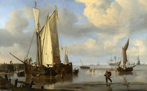 Dutch Vessels Inshore And Men Bathing — Willem Van De Velde The Younger