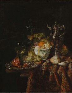 Still-life With Metal Wine-jug, Glass Cup And Cover, Roemer, Fruits And Watch — Abraham Hendricksz. Van Beyeren