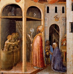 Scenes From The Legend Of Saint Nicholas Of Bari. The Saint Raises Three Children Placed In Brine — Gentile Da Fabriano