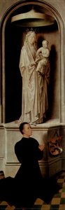View Of The Last Judgement With Its Panels Closed, Depicting The Donors, Angelo Di Jacopo Tani And His Wife, Caterina De Tanagli, Below The Madonna And Child And St. Michael — Memling, Hans