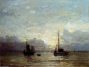 Fishing Boats Near The Coast — Hendrik Willem Mesdag