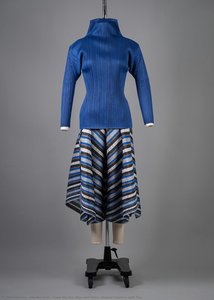 Issey Miyake, Blue And Silver Striped Culottes With Top — Isė Misaki