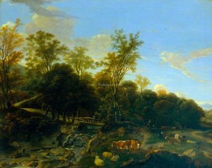 Landscape With A Rustic Bridge And Cattle — Dirck Van Der Lisse