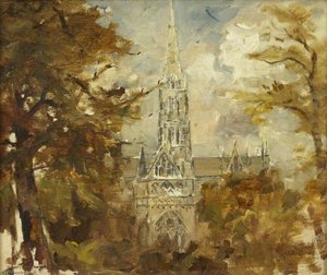 A Cathedral Seen Between Trees (possibly Salisbury) — Francis Abel William Taylor Armstrong