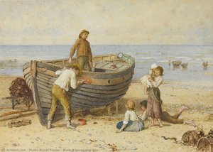Boat, Figures And Sea — Myles Birket Foster