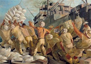 Malta No Time To Lose, Soldier Dockers Unloading A Convoy During A Raid — Leslie Cole