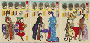 Hair-arranged-in-coils Beauties Comparison — Toyohara Chikanobu