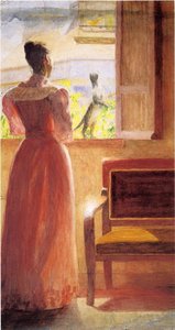 Lady By A Window (also Known As Lady Standing At Window With Cat) — Thomas P Anshutz