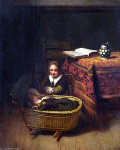 A Little Girl Rocking A Cradle — Nicolaes Maes