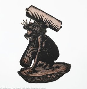 El Grabador, Eating Fire - Woodblock — Pavel Acevedo