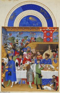 Les Tres Riches Heures Du Duc De Berry- Janvier (january). Illumination On Vellum. 22.5 X 13.6 Cm. Musee Conde, Chantilly, France — Pol De Limbourg