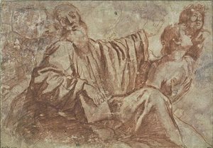Old Man Sitting, Holding A Book, Speaking To A Young Man — Mattia Preti