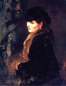 Lady In Front Of A Tapestry — Wilhelm Trübner