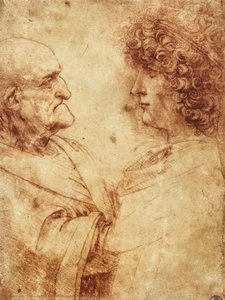 Cabezas De Un Hombre Viejo Y Un Joven — Leonardo Da Vinci