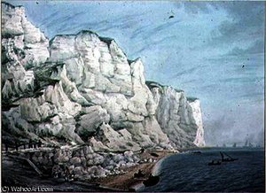 Study Of Cliffs - Sailing Vessels In The Offing And Small Boats With Figures Near Shore — Samuel Atkins