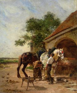 Attending To The Horses — Charles-émile Jacque