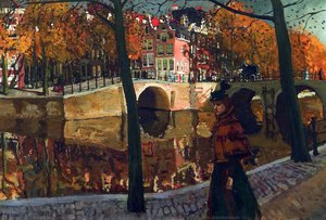 An Elegant Lady Strolling Along A Canal In Amsterdam — George Heidrik Breitner