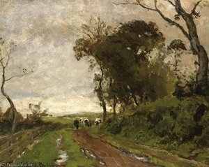 Cows On A Sand Road — Julius Jacobus Van De Sande Bakhuyzen