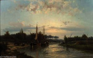 Unloading The Riverbarges In Summer — Johannes Hermanus Koekkoek