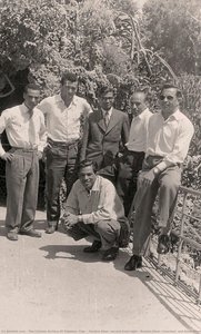 Hashim Khan (second From Right), Roshan Khan (crouched) And Azam Khan (extreme Left) Pictured With Group In Egypt During International Touring. Circa 1950s. — The Citizens Archive Of Pakistan (cap)