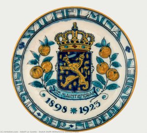 Dutch Delft Wilhelmina Jubilee Plate — Adolf Le Comte