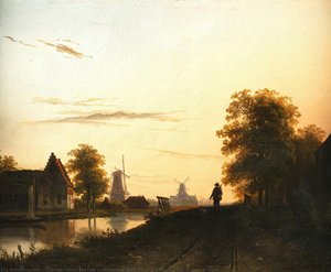 Dutch River Landscape In Evening Light — Charles Henri Joseph Leickert