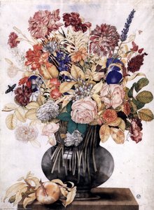Vase With Flowers, A Peach And A Butterfly — Giovanna Garzoni