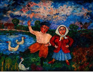 Peasants By A Duck Pond — David Davidovich Burliuk