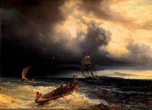 Seascape With Three Boats — Jean Antoine Théodore De Gudin