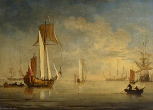 An English Royal Yacht Under Sail With A Fishing Boat Laying A Net — Willem Van De Velde The Elder