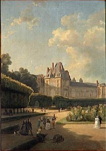 Vue Du Pavillon De La Porte Dorée Et De La Galerie D'henri Ii Prise Du Parterre Au Château De Fontainebleau — Jean Charles Joseph Rémond