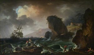 A Rocky Coast With Survivors Being Retrieved From A Wreck — Claude-joseph Vernet
