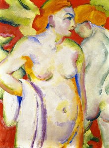 Akte Auf Zinnoberrot (auch Bekannt Als Zwei Akte Auf Rot) — Franz Marc