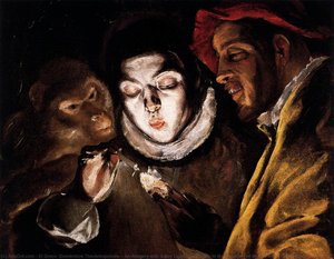 Uma Alegoria Com Um Menino Acendendo Uma Vela Na Companhia De Um Macaco E Um Bobo (fábula) — El Greco