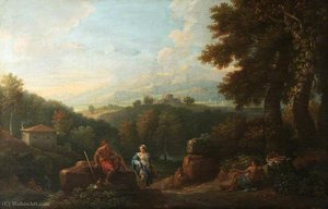 A Woman Conversing With Two Men On A Path — Jan Frans Van Bloemen