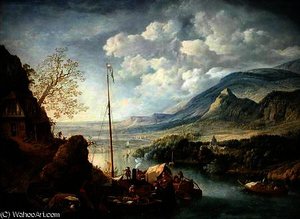 A Rhenish River Landscape With Boats In The Foreground — Jan Griffier I