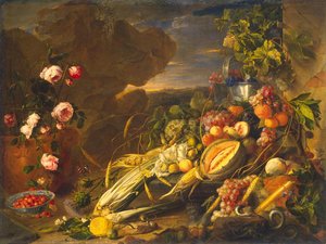 Fruit And A Vase Of Flowers — Jan Davidszoon De Heem