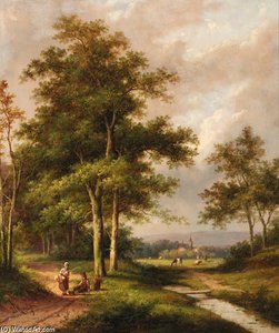 A Wooded River Landscape With Travellers; And Travellers Resting By A Stream — Jan Evert Morel