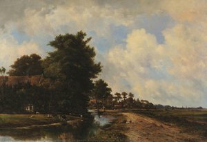 View Of An Idyllic Village — Alexander Hieronymus Van De Sande Bakhuyzen