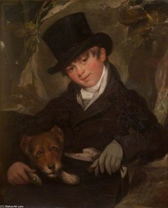 Portrait Of An Unknown Boy In A Black Top Hat, With A Dog — Sir William Beechey