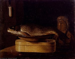 Still Life Of A Carp In A Bowl Placed On A Wooden Box — Sébastien Stoskopff