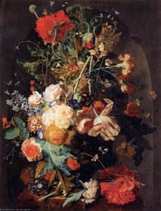 Vase Of Flowers In A Niche — ヤン・ファン・ホイスム