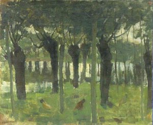 Willow Grove Near The Water With Chickens — Piet Mondrian