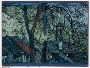 Untitled (slate Roofed Stone Cottages And Church Tower) — Joseph Cornell