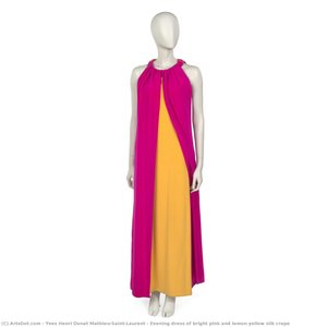 Evening Dress Of Bright Pink And Lemon Yellow Silk Crepe — Ив Сен Лоран